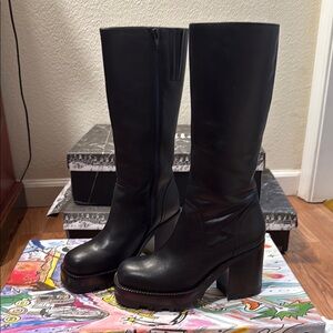Jeffrey Campbell Black Heeled Boots Knee-High